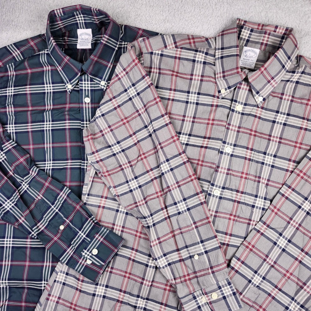 Brooks Brothers Regent Fit Plaid Shirts Mens Large Supima Cotton Button Down (2)